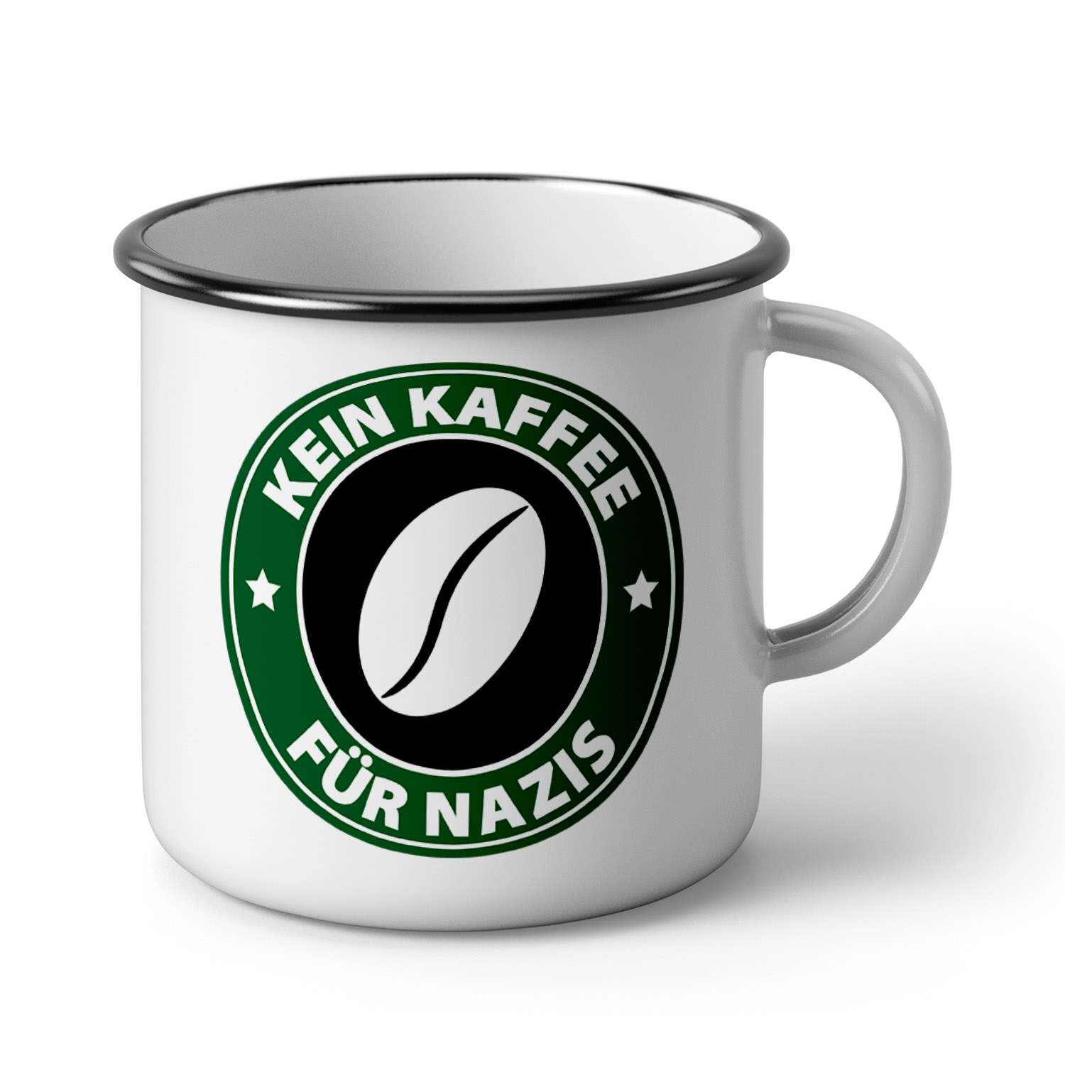 Emaille-Becher »Kein Kaffee Für Nazis«