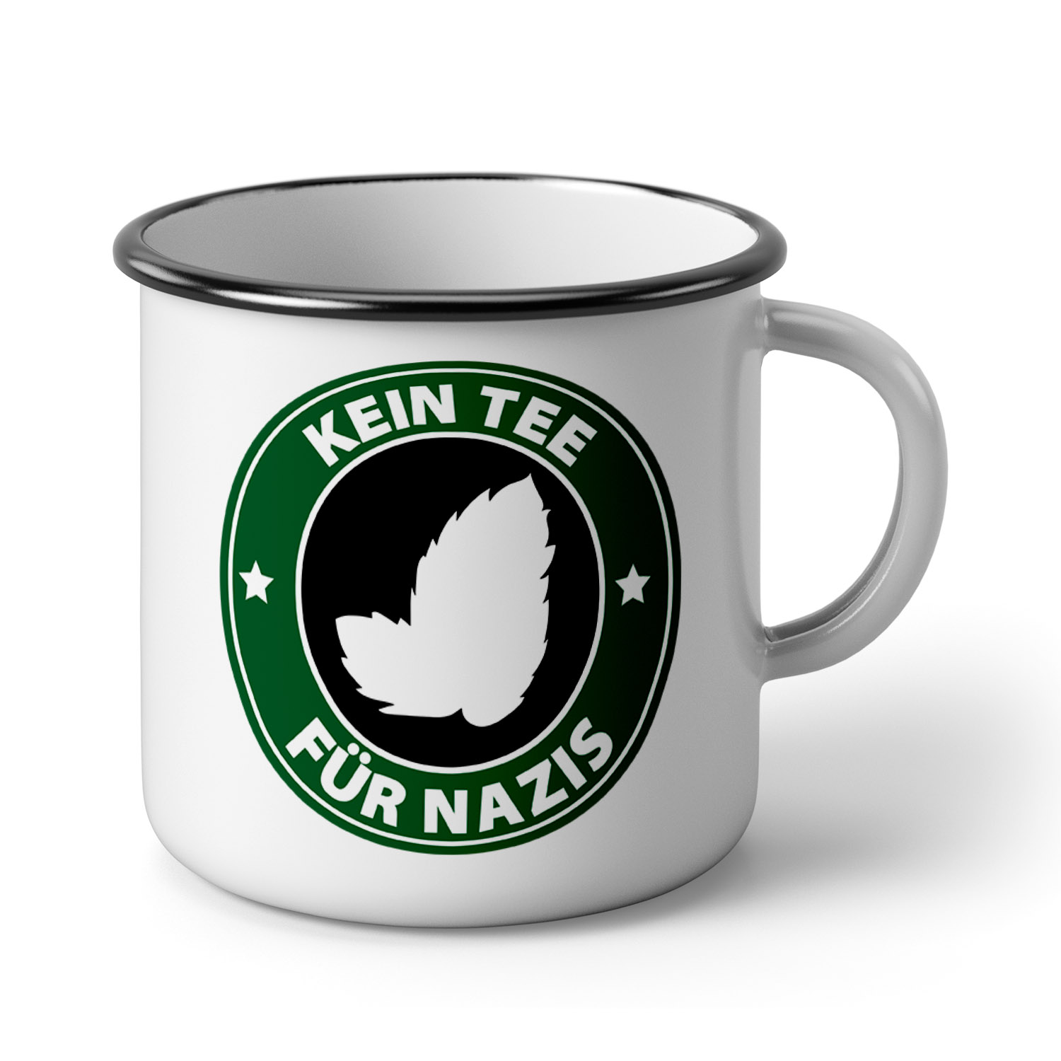Emaille-Becher »Kein Tee Für Nazis«